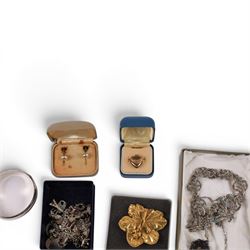 Silver charm bracelet, bangle and locket, 9ct gold back and front heart locket and a collection of costume jewellery