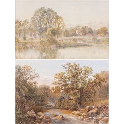 Revd Laurence George Bomford (British 1847-1926): 'On the Teign', watercolour signed titled and dated '80, 34cm x 51cm; Thomas Henry Hunn (British 1857-1928): 'At Goring Church and Mill - Beside the Thames', watercolour signed, titled in a later hand verso 30cm x 49cm (2)