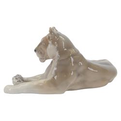 Royal Copenhagen recumbent lioness, no.804, with printed marks beneath H16cm