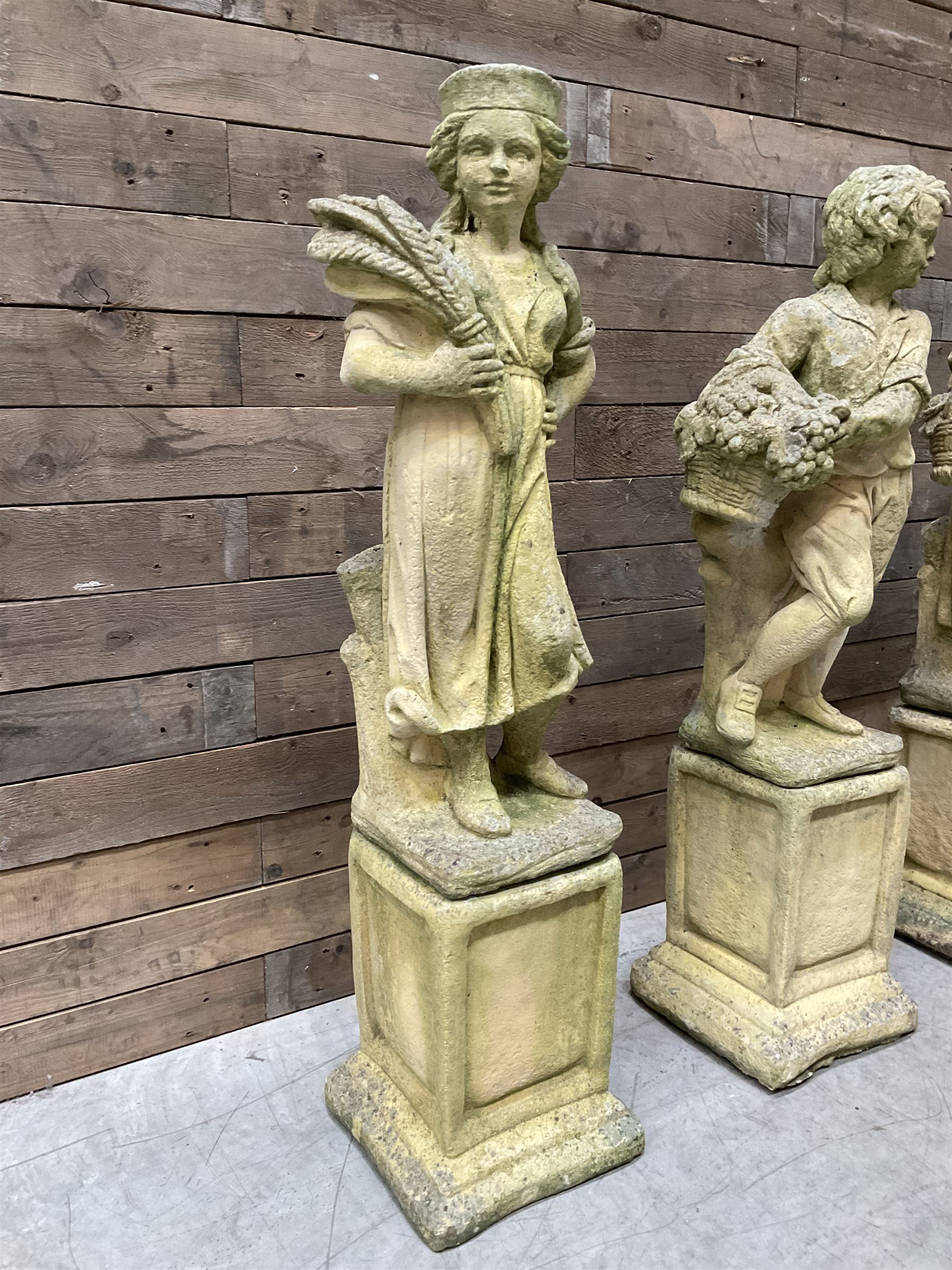 The Four Seasons - set of four cast stone garden figures on plinths