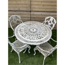 Victorian style cast aluminium white painted garden table and four chairs - THIS LOT IS TO BE COLLECTED BY APPOINTMENT FROM DUGGLEBY STORAGE, GREAT HILL, EASTFIELD, SCARBOROUGH, YO11 3TX