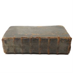 1611 King James Bible: The Great 'He' Bible. 'The Holy Bible Conteyning the Old Testament and the New'. London: Robert Barker, 1611. Folio (44cm × 29cm) Black-letter text in double columns, woodcut initials and ornaments, genealogies of Holy Scripture with engraved Adam and Eve family tree, and the separate engraved title to 'The Newe Testament of our Lord and Saviour Iesus Christ, dated 1611. Bound in full calf with ribbed spine.

First edition, first issue of the King James 'He' Bible, containing the erroneous reading 'and he went into the citie' in Ruth 3:15. Commissioned by King James I and printed by Robert Barker, this monumental translation became the most influential work in the English language, shaping its religious and literary tradition for more than four centuries.