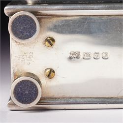 Chas Frodsham - Elizabeth II commemorative miniature carriage clock with platform lever escapement, gilt brass dial inscribed  'Elizabeth of Glamis' in domed silver case with chain handle H8cm London 1980 with key