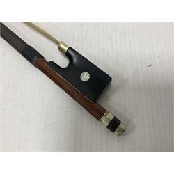 Full length hexagonal shaft violin bow, possibly made from pernambuco with “TOURTE” stamped to the side