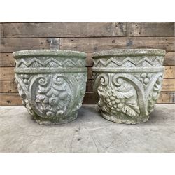 Pair of cast stone ornate circular planters