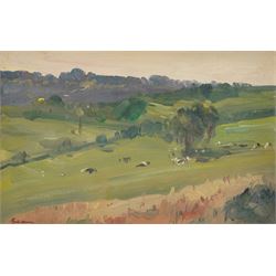 Manner of Mark Senior (British 1862-1927): View of Cows in a Field, oil on board indistinc...