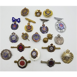  Collection of Royal Engineers sweetheart brooches etc including hallmarked silver example, mother of pearl, enamelled, one mounted as a ring, provenance - a Private Yorkshire collector (19)  