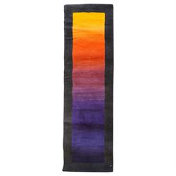 Contemporary wool runner rug, the field in a vibrant vibrant sunset-to-purple gradient wit...