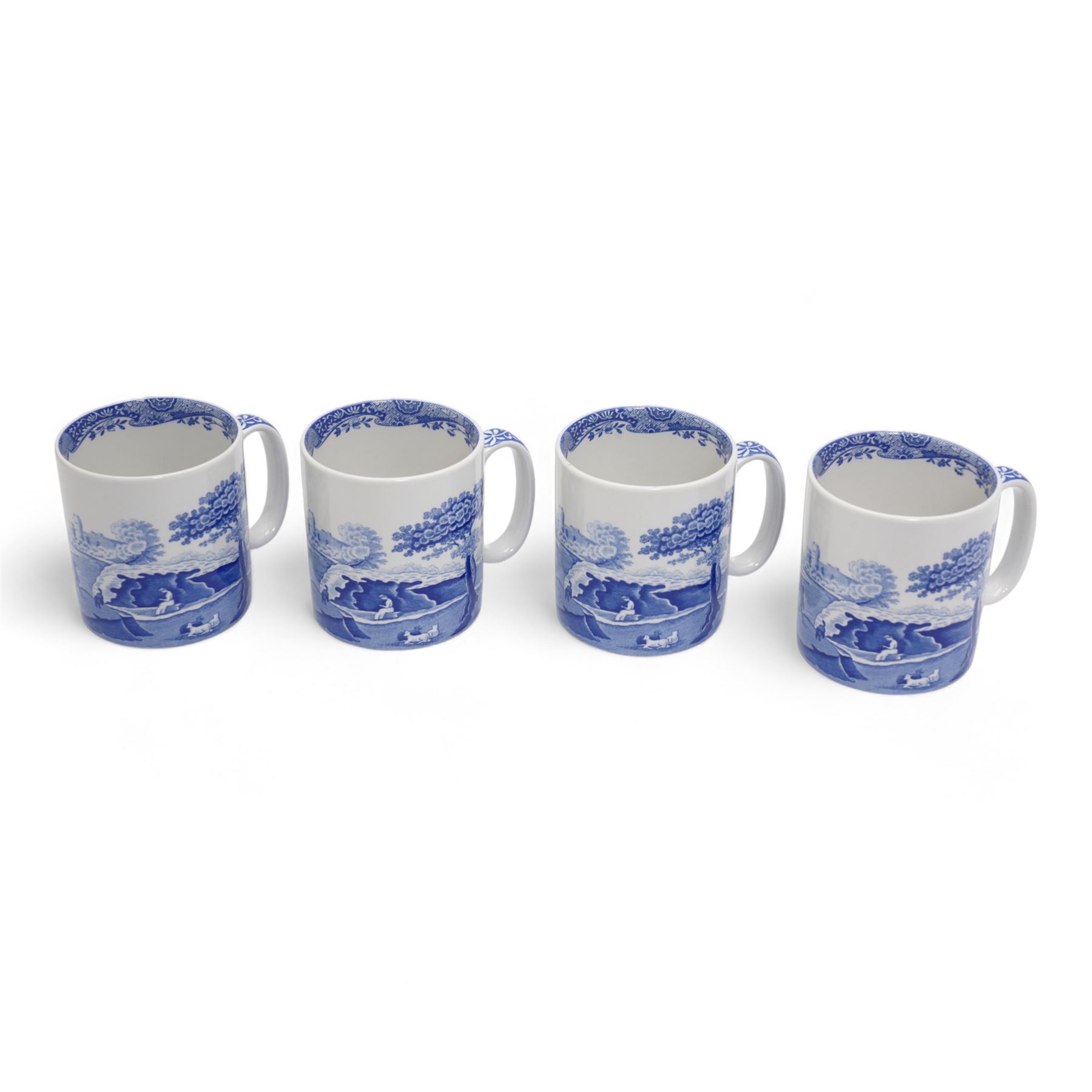 Copeland Spode Italian tableware to include four large bowls, jug, octagonal plate, four other larger plates, ten bowls of various sizes, butter dish, preserve jar, toast rack, set of six teaspoons and six pastry forks etc, all with black backstamps 