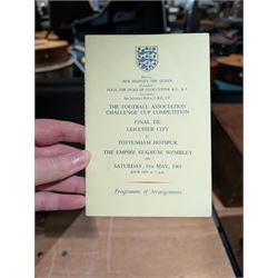 1961 Football Association Challenge Cup Final Leicester City vs. Tottenham Hotspur ephemera, including match programme, three ticket stubs, newspaper clippings,, programme of arrangements, invitations addressed to Mr & Mrs C Appleton to dinners in honour of the cup final, rosette, Sheffield United vs Leicester City 1961 Challenge Cup semi-final programme, highlights record and Success City Wembley 1961 publication