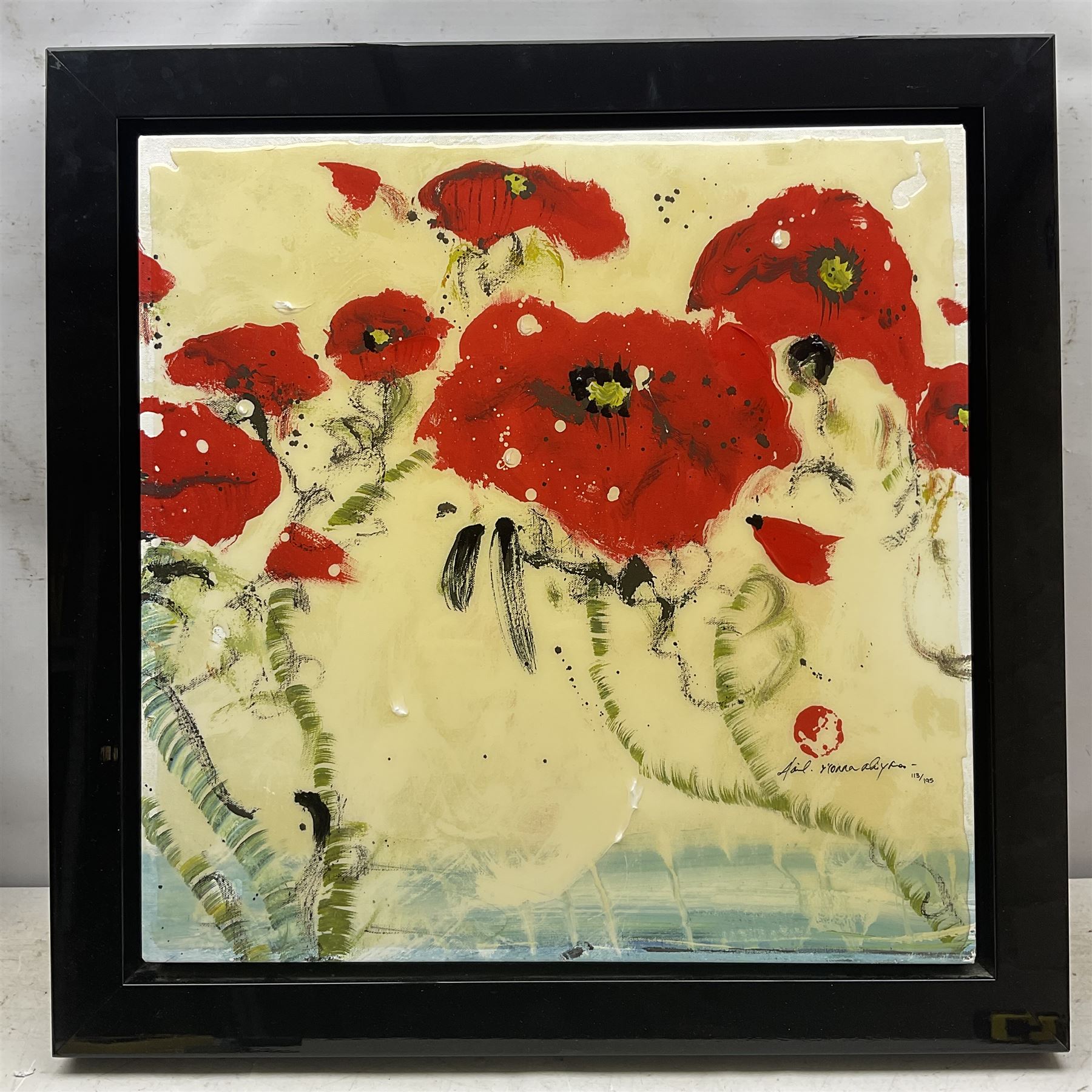 Danielle O'Connor Akiyama (Canadian 1957-): 'Enlightenment II', limited edition glazed embellished print on canvas signed and numbered 113/195, 61cm x 61cm