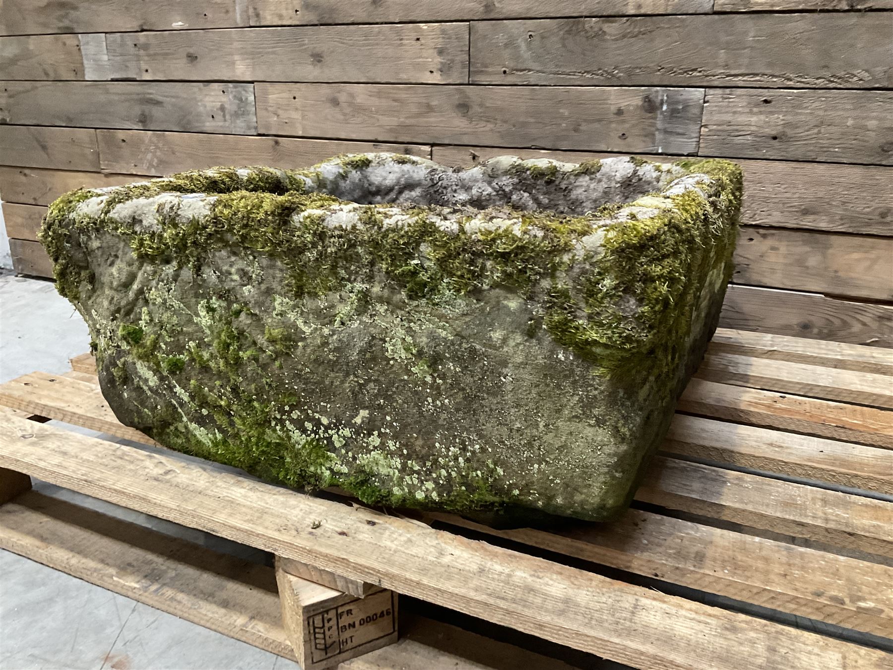 Large 19th century square weathered stone trough 