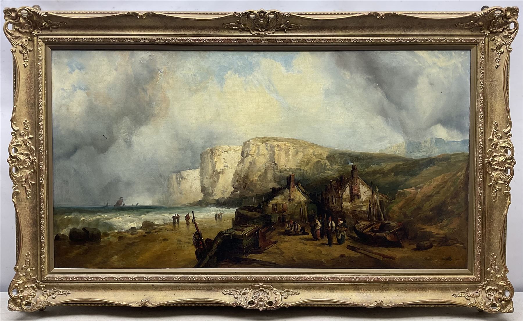 Ralph Reuben Stubbs (British 1824-1879): Flamborough North Landing, oil on canvas signed and dated 1857, 59cm x 113cm 
Provenance: from The Bell Hotel, Driffield; with Walker Galleries, Harrogate, label verso