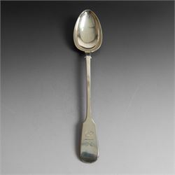 Victorian silver Fiddle pattern serving spoon, engraved to terminal with star crest and mo...