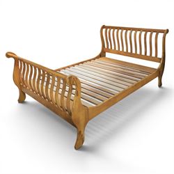 Willis & Gambier - fruitwood double sleigh bed with a slatted wooden base