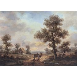 Continental School (20th Century): Horse and Cart Riding at Sunset, oil on board indistinctly signed 28cm x 38cm 