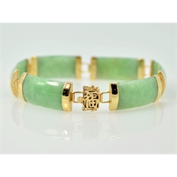  Gold mounted jade bracelet stamped 14K585  