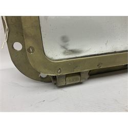Rectangular brass porthole with hinged window, H46cm, L66cm