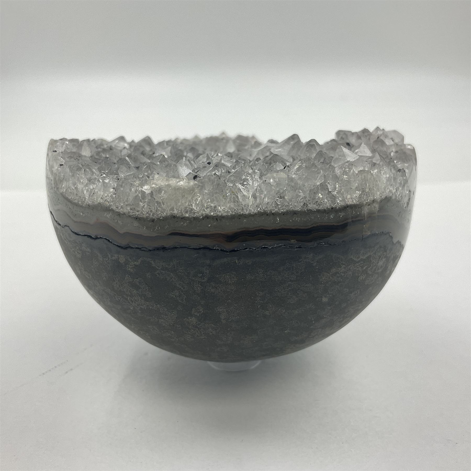 Amethyst geode spheres, with white crystalline internal formation, D9cm