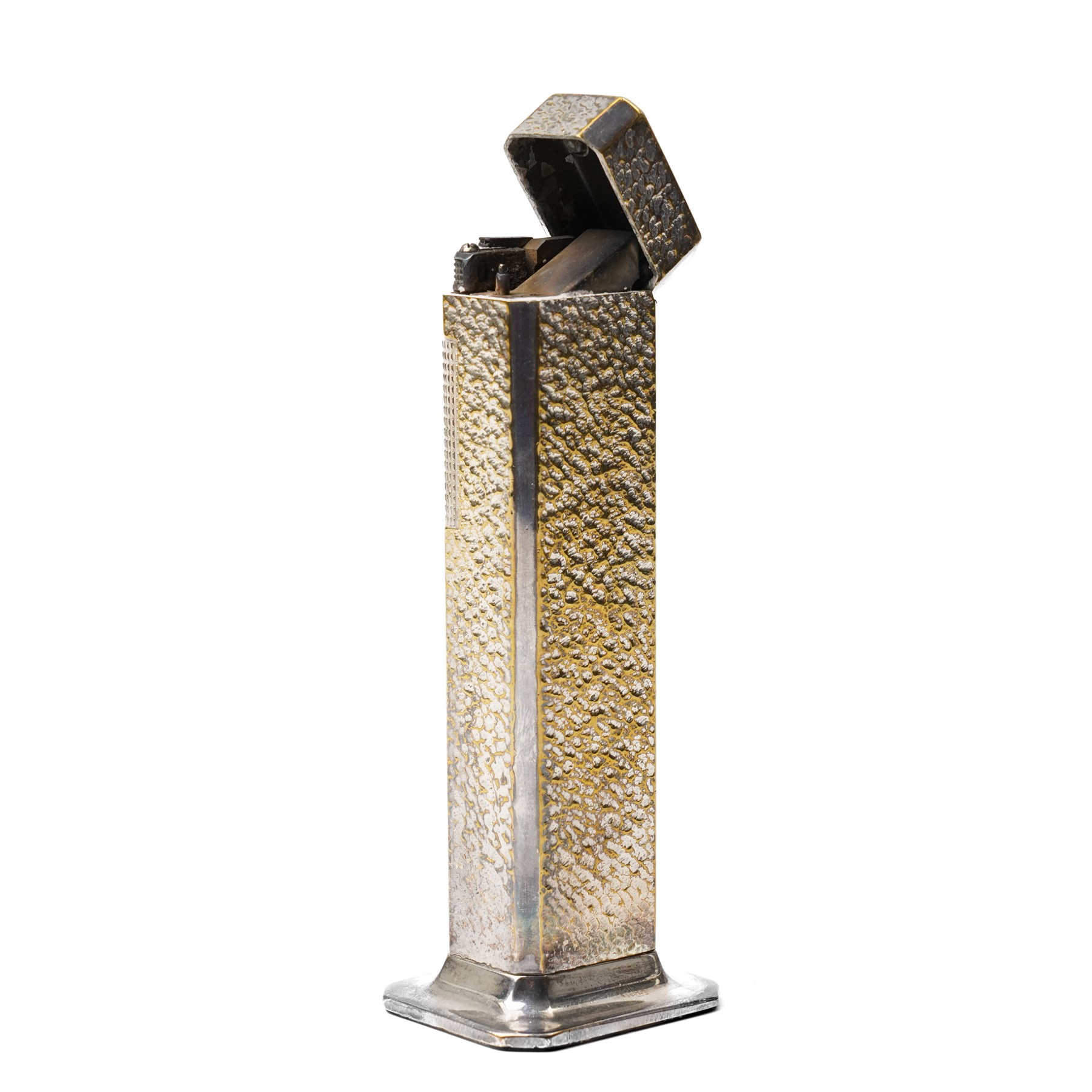 Dunhill Tallboy silver-plated table lighter, planished case, with instruction manual, H11cm