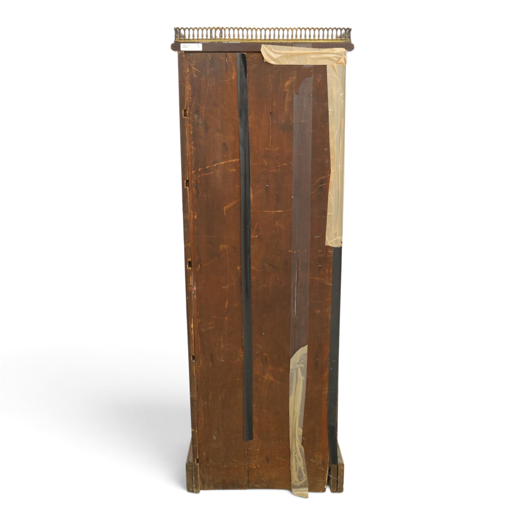 Victorian rosewood bookcase, pierced brass three quarter gallery, with four graduating shelves, raised on a plinth base 