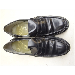  Four pairs of Gents Barkers leather loafers, sized 8 1/2 comprising: two Burgundy Cobbler Caruso & Navarone and Black Hi-Shine Caruso, all boxed and a pair ladies Church's leather loafers size 3 1/2   