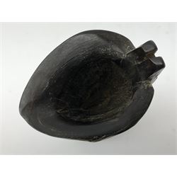 Chinese horn blood collection cup, carved with dragons and key fret border, H9.5cm