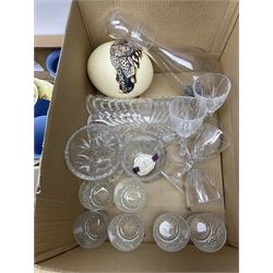 Collection of ceramics, to include Wedgwood Jasperware, Aynsley Orchard Gold vase, dish and plate, two coalport figures etc, together with glassware, in two boxes 