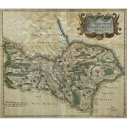 Robert Morden (British c.1650-1703): 'The North Riding of Yorkshire', early 18th century engraved map with hand colouring 35cm x 41cm