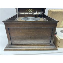 Columbia Grafonola tabletop hornless gramophone, with detachable winding handle, together with a collection of records 
