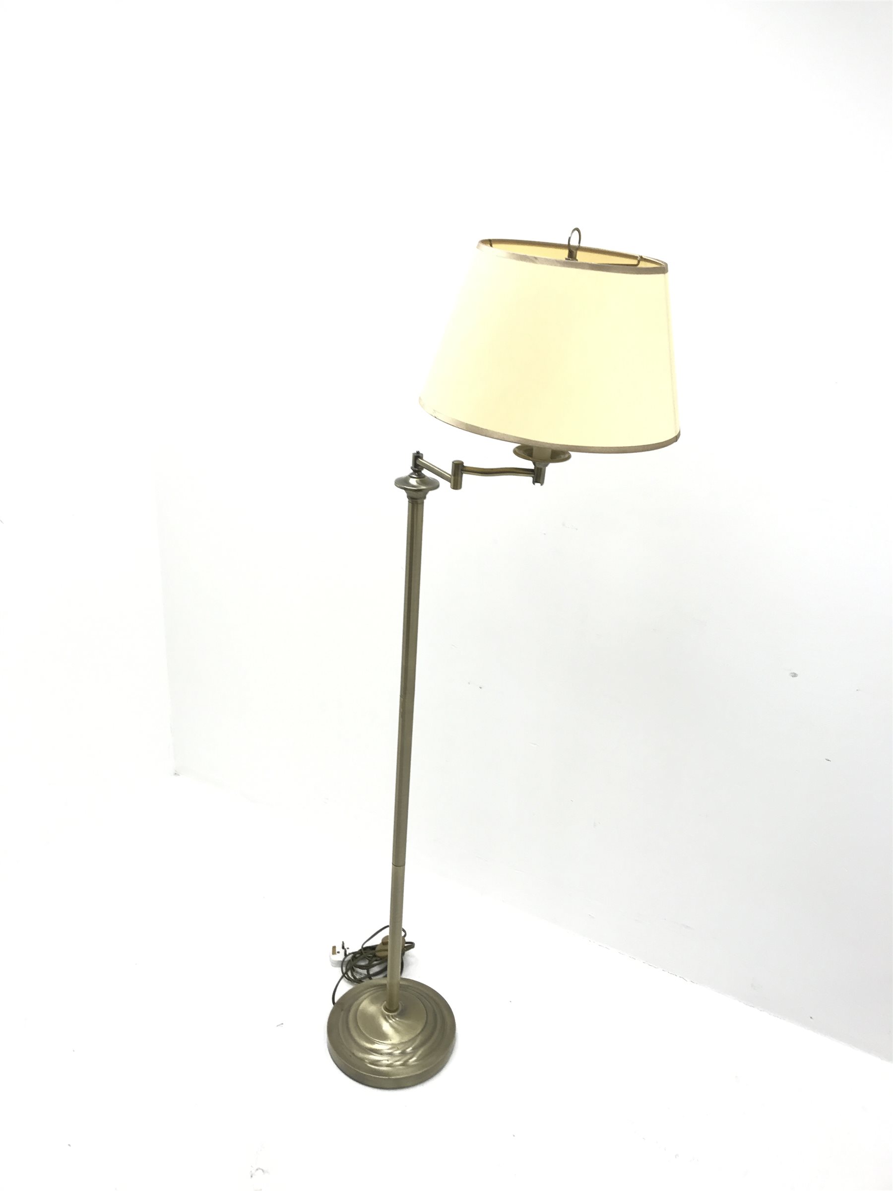 Brushed brass finish adjustable standard lamp (H154cm) a mahogany side