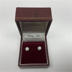 Pair of silver opal stud earrings, stamped 925, boxed 