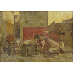  L Alsarez (Spanish 19th/20th century): Street scene, oil on canvas laid on board signed and inscribed 37cm x 52cm  