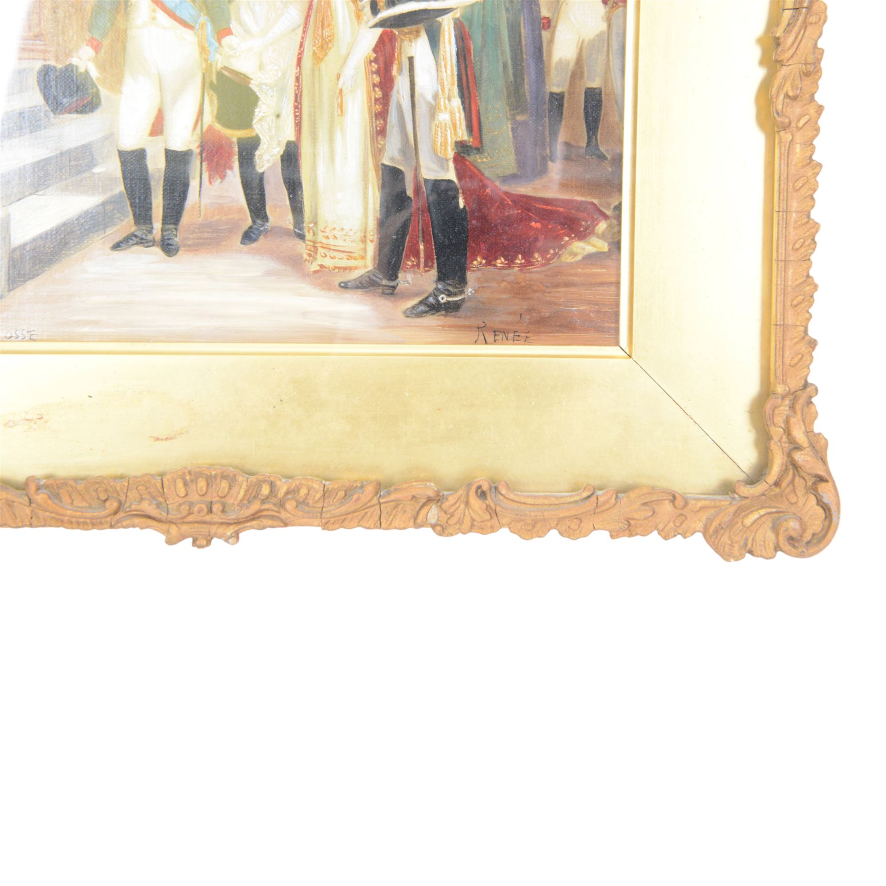 Napoleon & Josephine in Paris, framed oleograph signed Renee, in a 19th century gilt frame, H33cm 