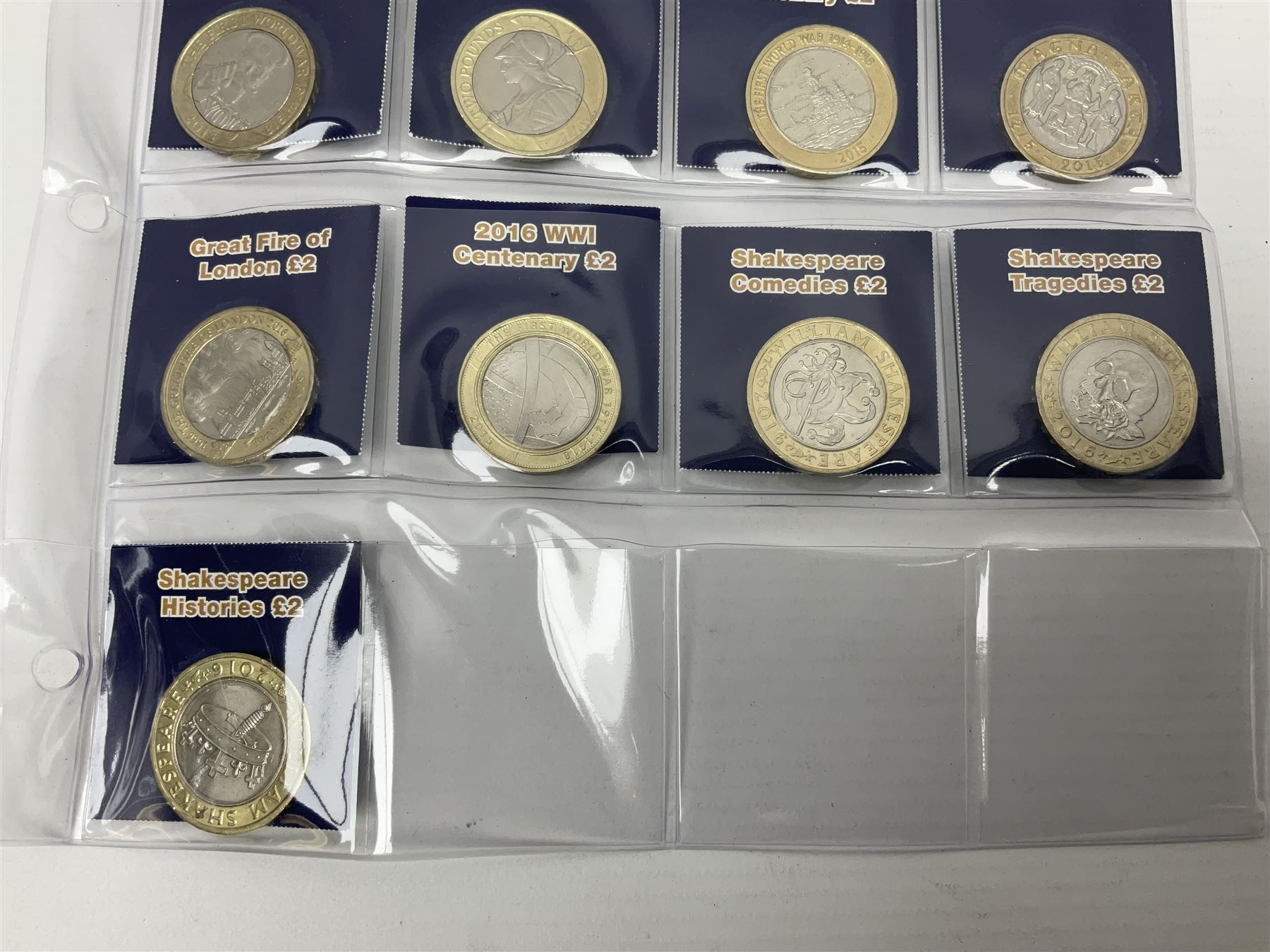 Mostly United Kingdom Queen Elizabeth II commemorative two pound  coins, including 2017 'Jane Austen', 2018 'Sea King', 2018 'Vulcan' etc face value of UK coins approximately 98 GBP