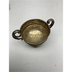 Silver James Deakin & Sons twin handled cup raised upon pedestal base, stamped Sheffield 1907, H8cm