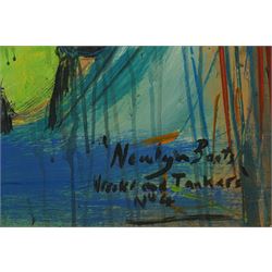 Newlyn School (Mid-20th century): 'Newlyn Boats Wrecks and Tankers no.4' oil on board titled but unsigned 71cm x 69cm (unframed)