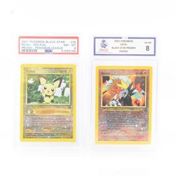 Two graded Pokemon TCG Wizards of the Coast Promo cards, comprising Entei Wizards Black St...