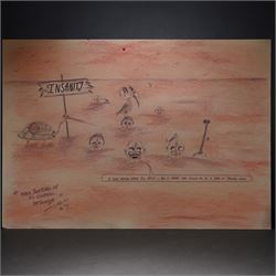 Charles Bronson (Charles Arthur Salvador) (British 1952-): A comprehensive collection of five hundred mixed media works executed between 2000 and 2025. Produced during the artist’s long-term incarceration, the works are primarily in ink, coloured pencil and mixed media on paper. The collection includes multiple formats: A5 (15 works), A4 (308 works), A3 (164 works) and A2 (13 works). Some are signed and dated; a number are executed on the reverse of official prison documents and other repurposed materials, reflecting the limited availability of art materials within the prison environment. This collection represents the largest body of the artist’s work to be offered as a single lot and has not previously been available on the market. (500) (unframed)

Notes: Dated examples span the period from 2000 to 2025, with the greatest concentration produced between 2012 and 2019 and including a group of recent large-scale works from the final years of the period; approximately twenty percent are undated.