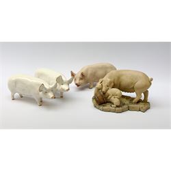 Two Beswick pig figures, CH Wall CH Boy 53, and CH Wall Queen 40, together with an Aynsley figure of a pig, The Boar, and a Master Craft figure of pig and piglets. 