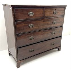 19th century mahogany chest fitted, two short and three long drawers, shaped bracket supports 
