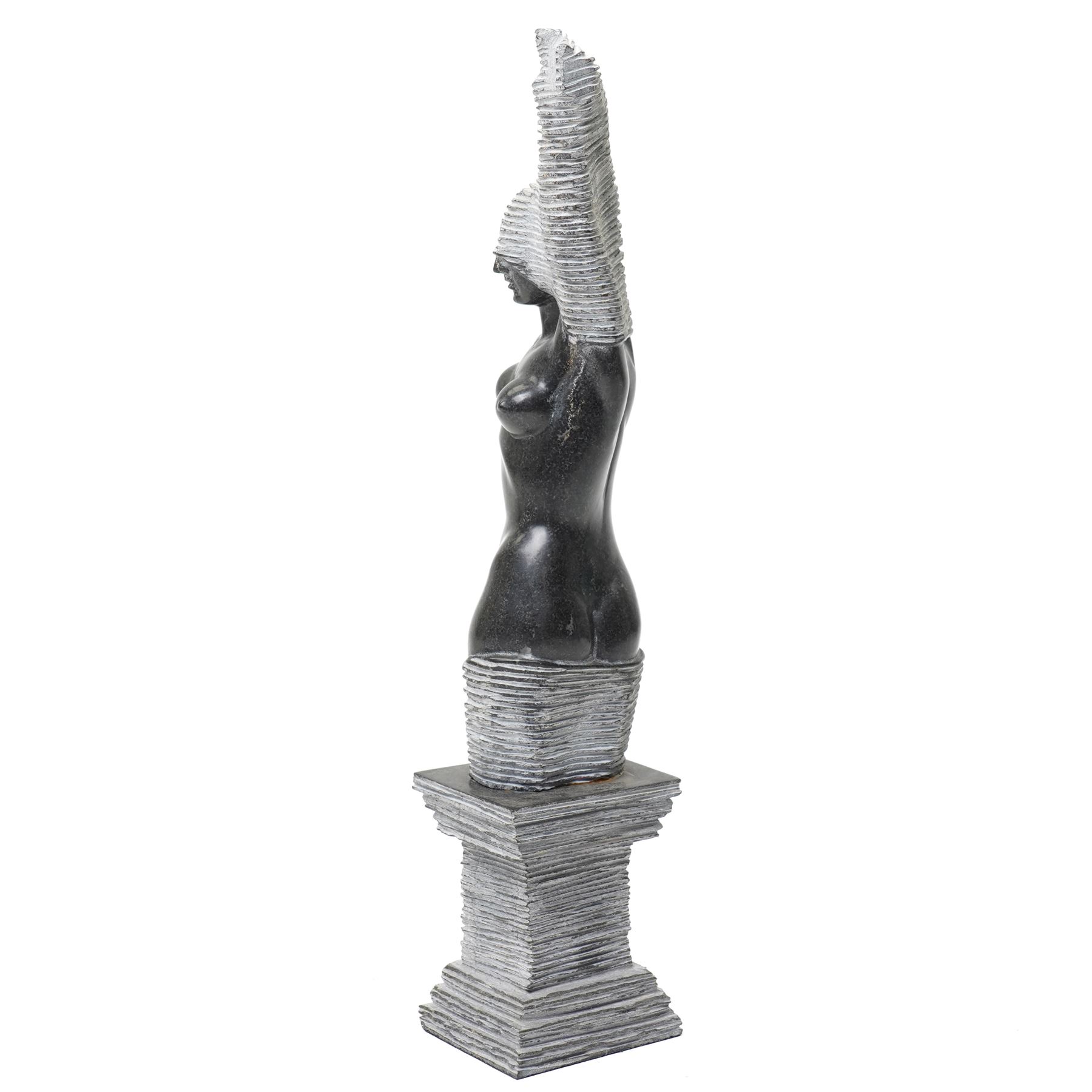 Contemporary marble study of a female nude, on integral carved pedestal base, H42cm 