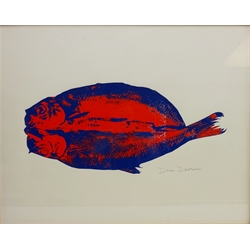  Donald Dean (British1930-): Red and Blue Fish, screenprint signed in pencil, 59cm x 74cm  