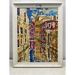 Tas Severis (British Contemporary): 'Venice 7', acrylic signed, artist's gallery label verso 60cm x 45cm