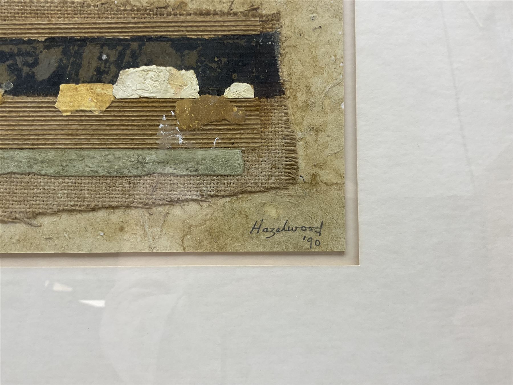 David Hazelwood (British 1932-1994): 'Pale Luminary', mixed media collage signed and dated '90, titled verso 34cm x 28cm 