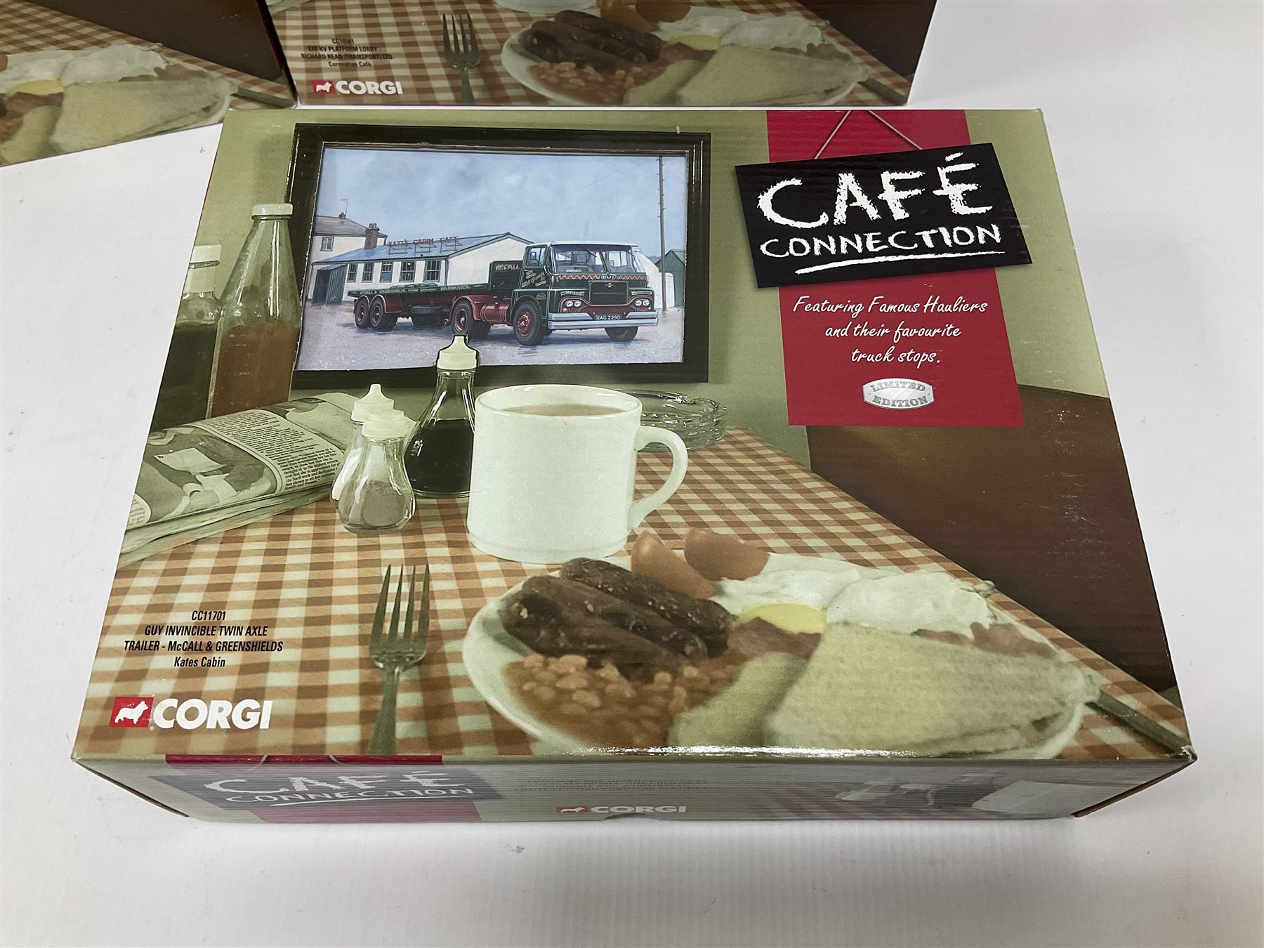 Corgi - six Cafe Connection boxed sets to include CC10501 ERF K. Platform Lorry - Richard Read (Transport) Ltd. Coronation Cafe; CC10801 Foden S21 Tipper with Gravel Load - Moreton C Cullimore & Son Ltd. The Towers; CC11603 Albion Reiver Sheeted Platform Lorry - W.H. Malcolm Ltd. Jungle Cafe; with three further examples, all boxed (6)