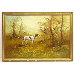  Portrait of a Pointer in a Woodland Landscape, 20th century oil on canvas unsigned 60cm x 90cm   