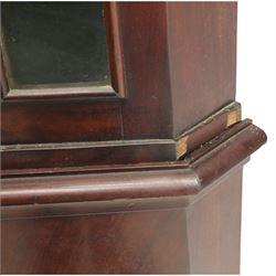 Late 19th century Continental bombe cabinet on chest, shaped moulded cornice with carved cresting, the upper section enclosed by a pair of arched glazed doors with astragal glazing revealing a shelved interior, the lower section fitted with four graduating drawers with rococo-style metal handles, serpentine front and sides, raised on scroll and paw feet