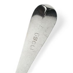 Pair of George III silvet table spoons  'AW to ML' with bright cut stems L23cm London 1799 Maker Peter, Ann and William Bateman