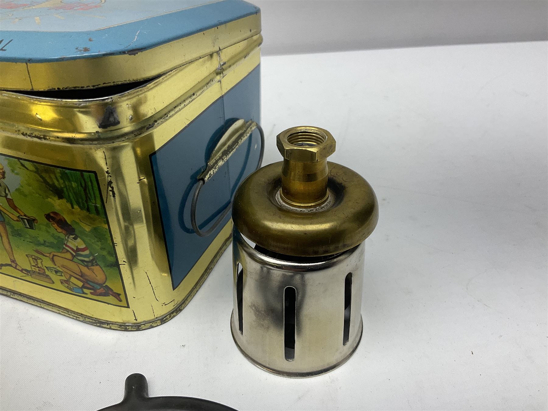 Brass Fogoa Hipolito camping stove burner, in original box together with a similar Optimus example